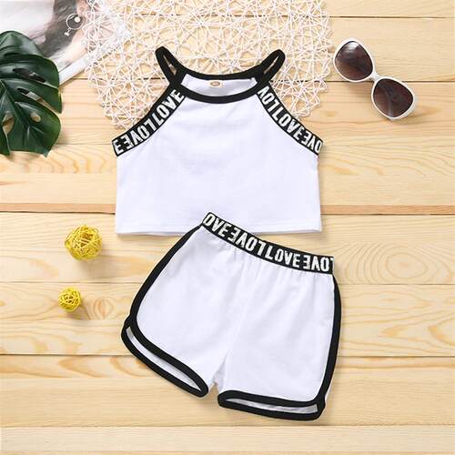 2-6Y Girl Clothes Set Summer outfit Letter Sleeveless Tank T