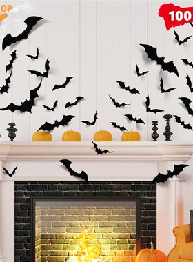 100pcs Bats Halloween Decorations,3D Halloween Bats Stickers