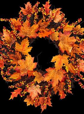 45CM Fall Door Pumpkin Wreath Autumn Color Maple Leaf Hallow