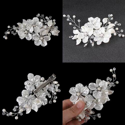 Bridal Crystal Pearl Flower Hair Clip Floral Style Barrette