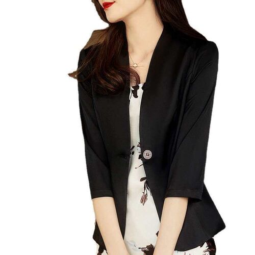 Acetic acid satin small suit outer women new summer casual f