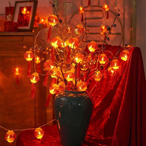 New Year Atmosphere Crystal Tassel Red Lantern Outdoor Water