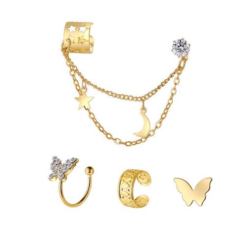 Full Diamond Butterfly No Ear Hole Ear Bone Clip 4Piece Set