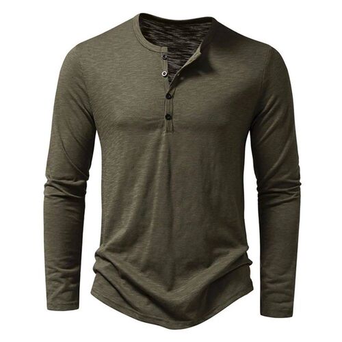Mens Cotton Button Henley neck Shirt Long Sleeve Casual But