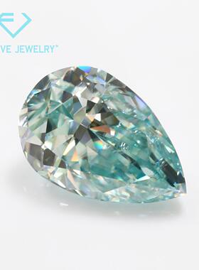 梨形蓝绿色莫桑钻裸石 水滴形浅海蓝莫桑石VVS净度3EX切工刻腰码