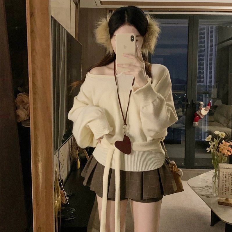 实拍～大码胖MM韩系慵懒V领绑带长袖宽松针织衫百褶半身裙套装,女装/女士精品,大码套装,淘宝优惠券,粉丝福利购,淘宝优惠卷