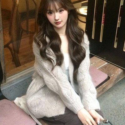 慵懒风气质软糯加厚针织外套女2023秋冬韩版设计感小众镂空毛衣