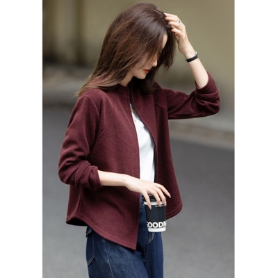 已出货 知识分子穿搭秋季韩风都市立领拉链长袖宽松小个子女外套