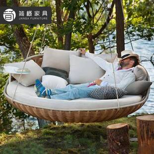 户外别墅日躺床庭院花园藤编躺椅酒店民宿室外沙发床休闲日光浴床
