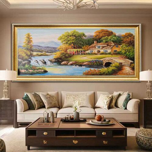 纯手绘油画欧式风景山水画客厅沙发背景墙挂画玄关装饰壁画卧室