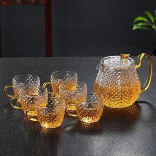 耐高温家用手工玻璃茶壶过滤泡茶壶锤纹耐热花茶壶龙香壶茶具套装