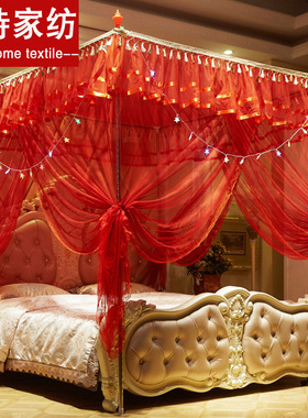 单买蚊帐帐纱方形大红色加密加厚宫廷1.8m三开门人家用帐子2米