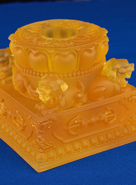 藏传用品树脂雕花密宗前八吉祥狮子底座手摇转金轮底座莲座