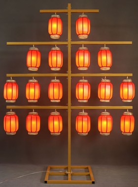 新款婚庆中式红灯笼屏风路引汉唐婚礼铁艺发光宫灯架背景布置摆件