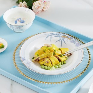 华光陶瓷 碗碟装骨瓷餐具装家用 中式高温无铅釉 礼盒装 竹风