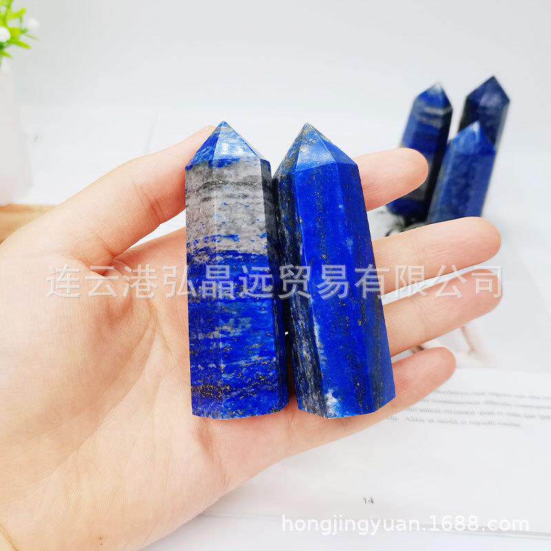 厂家天然青金石柱 青金单尖柱水晶柱六棱柱原石打磨家居摆件