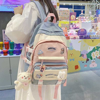 Girls Color Contrast Schoolbag Womens Ins Senior high scho