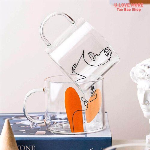 400ml Alphabet Cartoon Heart Pattern Mug Creative Glass Hand