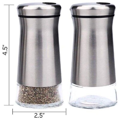 Stainless Steel Salt and Pepper Shakers Set with GlasYs Base