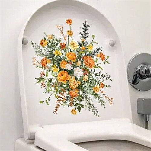 Watercolor Green Plant Leaves Wall Sticker Bathroom Toilet