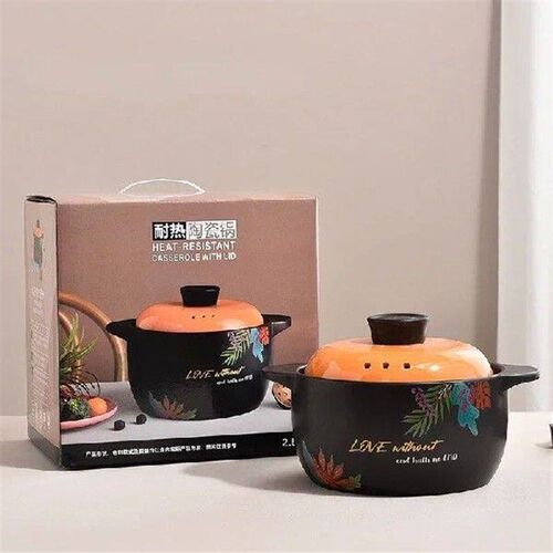 Large Ceramic Soup Pot Nordic Orange Lid  2.5-6L Casserole