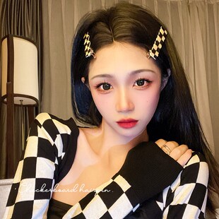2/4/6pcs/set Women Elegant Black White Checkerboard Geometri