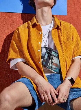 ZAFUL Mens Shirt Corduroy Short Sleeve Blouses Casual Solid