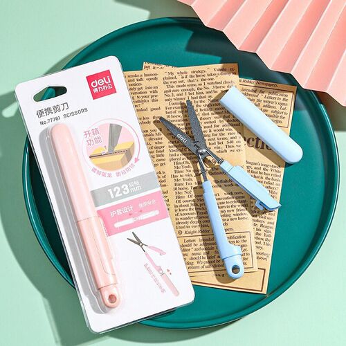 Deli Foldable Scissors Portable Anti Stick for kids Aldult