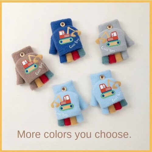 Fashion Autumn Winter Warm Gloves Cute Cartoon Exposed Finge