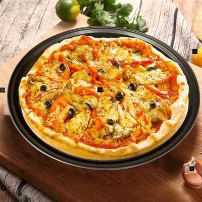 2019Carbon Steel Non-stick Pizza Baking Pan Mesh Tray Plate