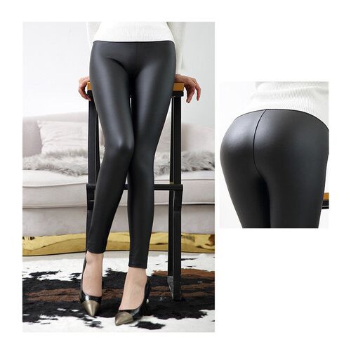 Everbellus High Waist Leather Leggings for Women Black Light