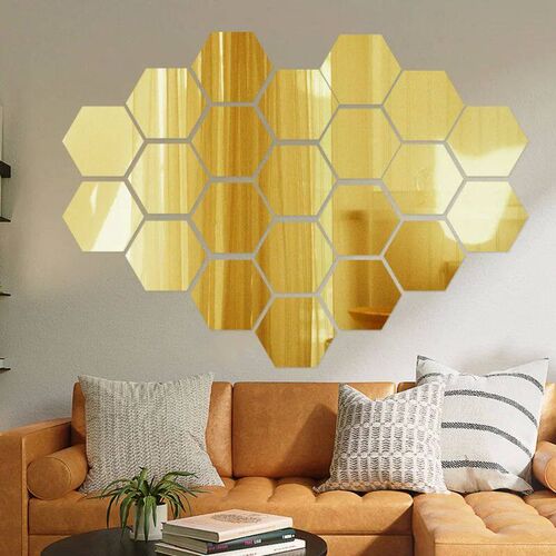 24pcs 3D Mirror Wall Sticker Hexagon Acrylic Self Adhesive M
