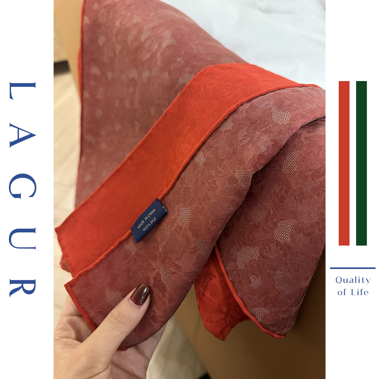 Lagur 海棠红 &middot; 非遗花萝 高档礼盒装香云纱围巾真丝丝巾送妈妈