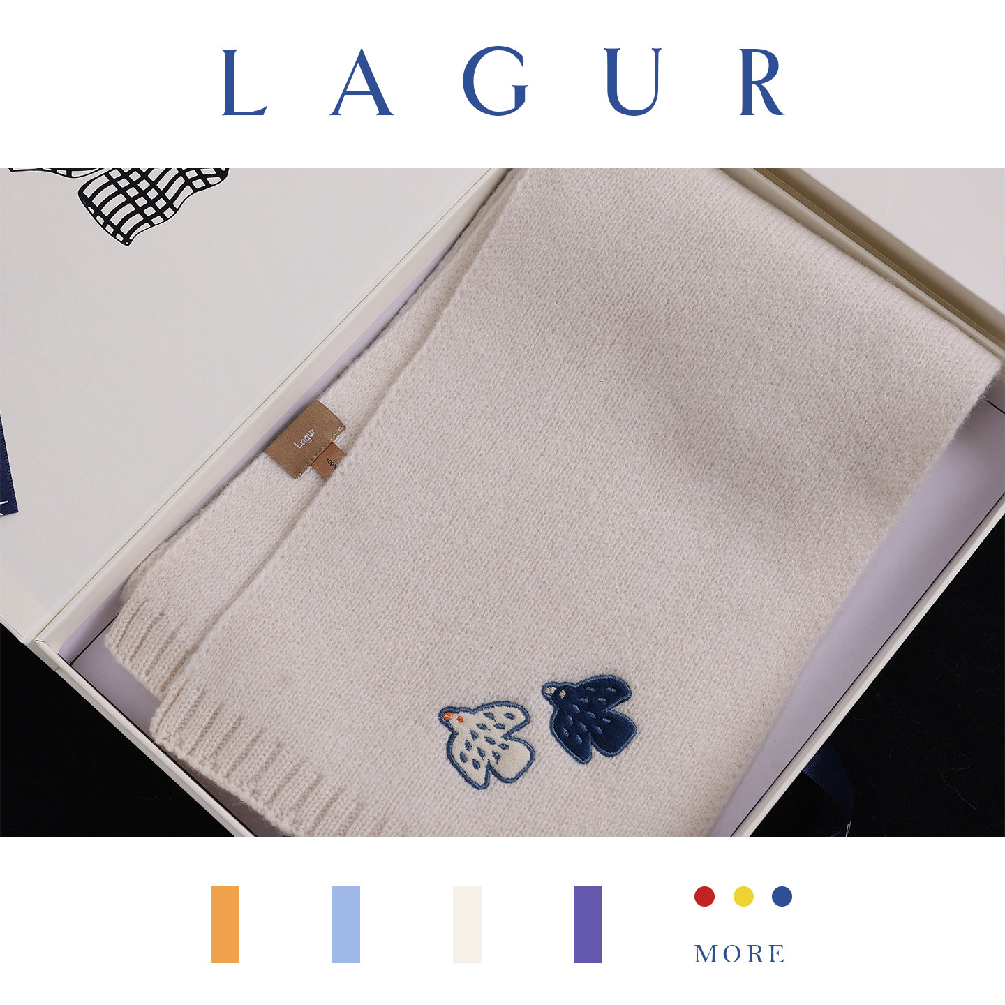 Lagur＜白色童话＞100%美利奴羊毛飞鸽刺绣围巾亲子可爱保暖围脖
