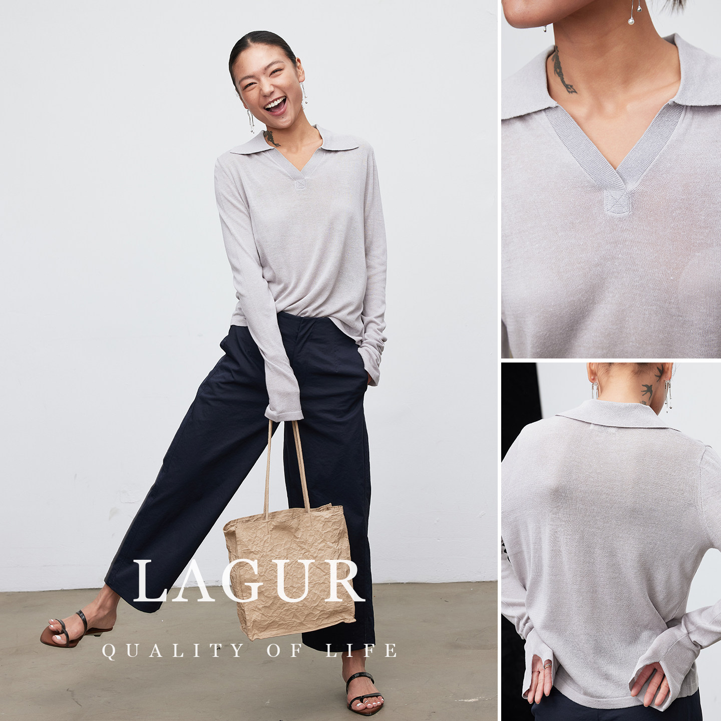 Lagur“穿出高级感”polo针织长袖薄款上衣气质巨好看t恤女夏新款