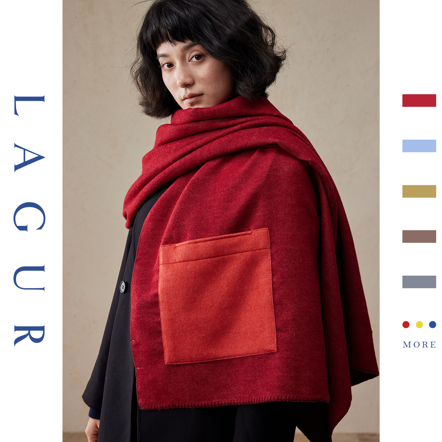 Lagur＜昭和复古红＞实用原创设计口袋围巾女冬季高级感披肩外搭