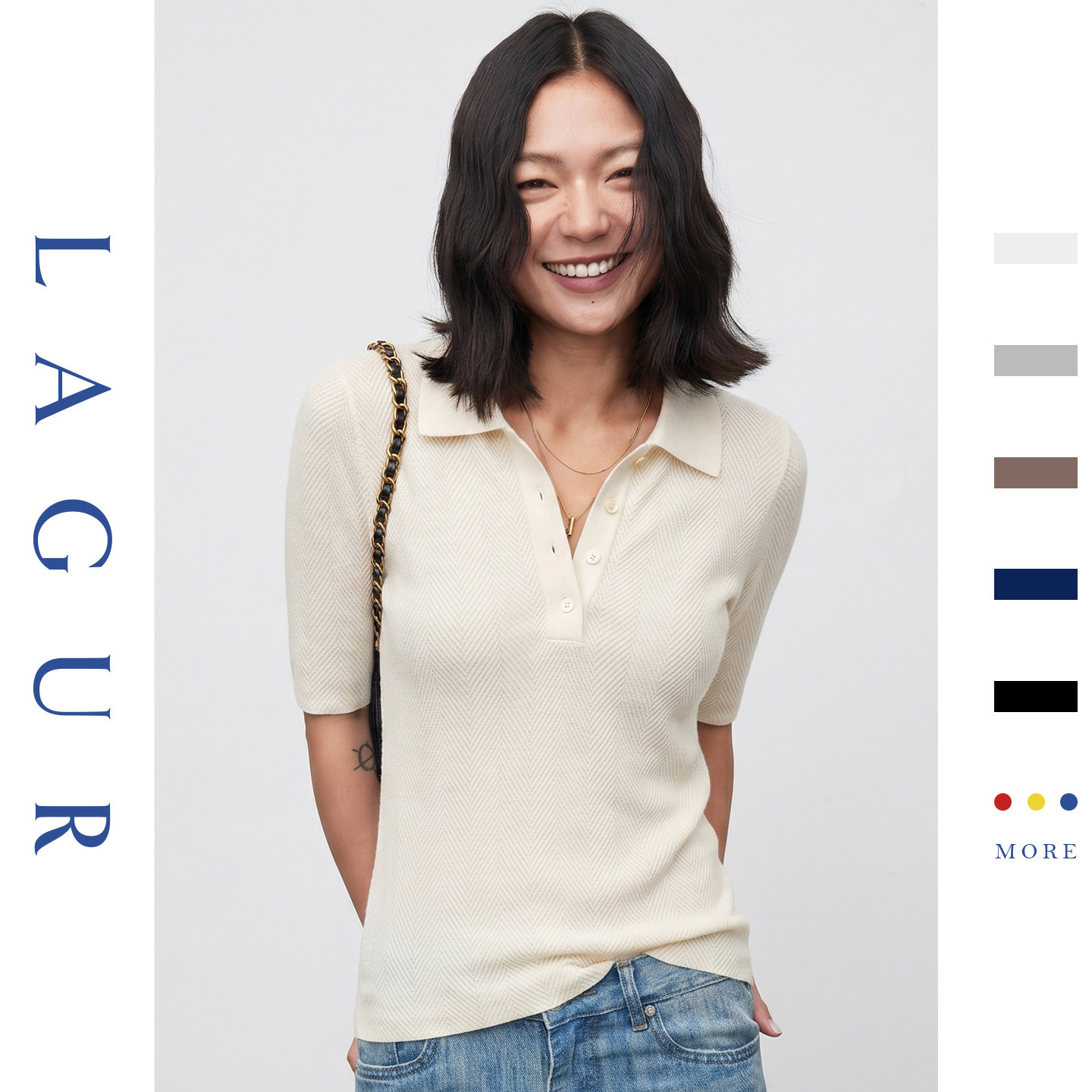 Lagur温度系列人字纹polo领针织短袖高级感气质上衣女老钱风2026