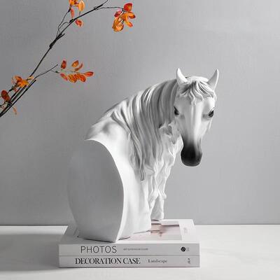 现代简约房马首马白色树脂雕家塑摆件样板售LKS楼部头居玄关客厅