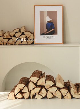 木柴装饰摆件壁炉取暖木头背景墙客厅装饰民宿木材摆件道具木