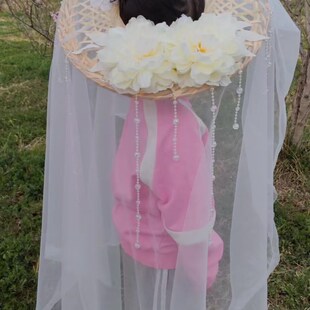 东月棠 梨花流苏 斗笠帽遮脸面纱遮阳幕离摄影道具女侠古风斗笠帽