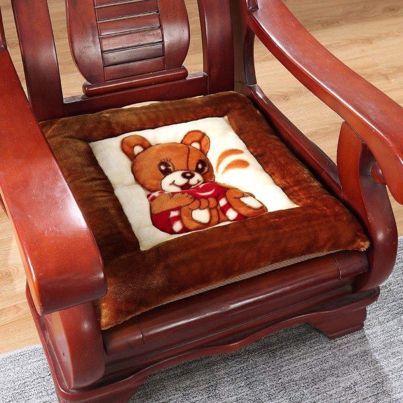 加厚冬季毛绒坐垫老式红木实木沙发垫单人三人长椅垫卡通防滑