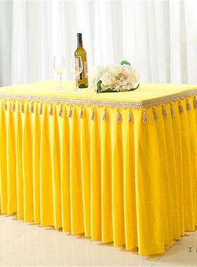 丝定制穗金绒商务会议桌吊布桌裙桌罩自助餐裙佛台供桌台F5M58765