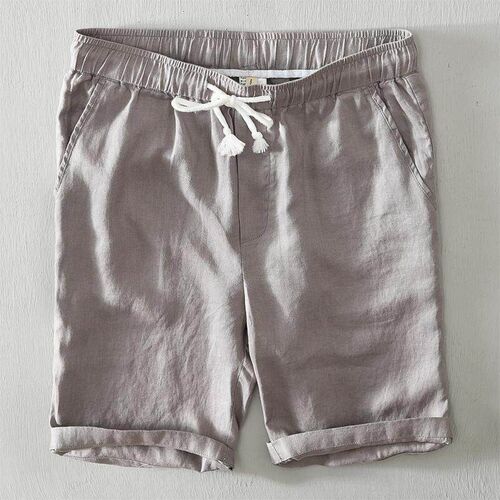 8103 Pure lor Casual Pure Linen Loose Straight Drawstring Sh