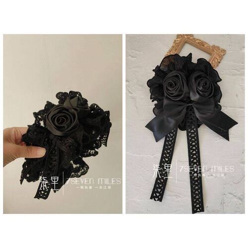 Qili Night Comes Handmade Elegant Retro Black Flower Hairban