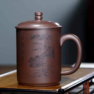 正宗宜兴紫砂杯大容量纯全手工功夫茶杯带盖泡茶杯子家用茶具水杯