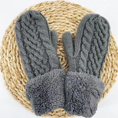 Women Fashion Knit Twist Flowers Mittens Winter Female Wool