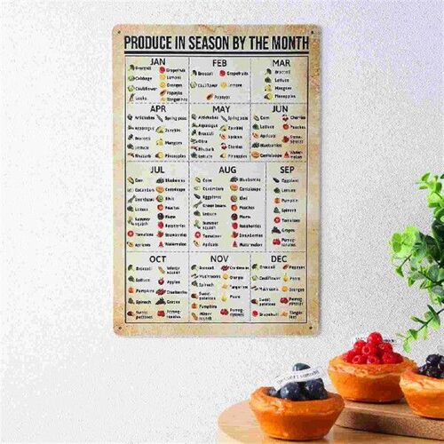 Vintage Plant Infographic Vegetables Fruit Sign for Kitchen
