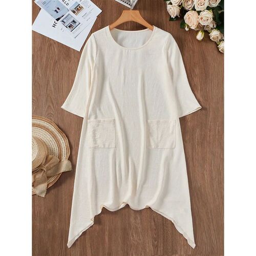 Elegant fashion womens dress large crew neck irregular hem