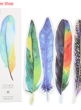 30pcs/Pack Cute Creative Colorful Feather Paper Bookmark Sta