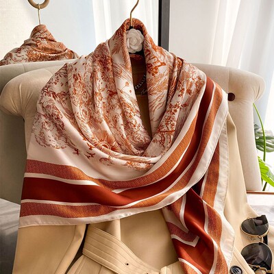 Big Size 110cm Square Floral Printed Women Fashion Imitated
